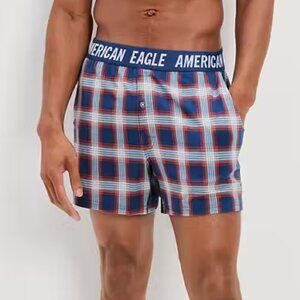 *NWT AEO Men's Plaid Ultra Soft Boxer Short Navy Plaid M